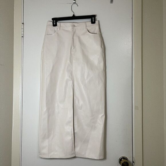 Haute Monde Ivory faux leather maxi high slit skirt size small - Picture 1 of 6